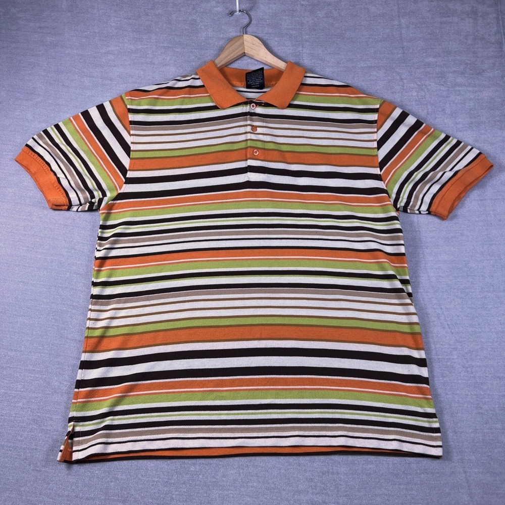 Blac Lacquer Striped Short Sleeve Polo Shirt Mens 2XL Orange Cotton Blend